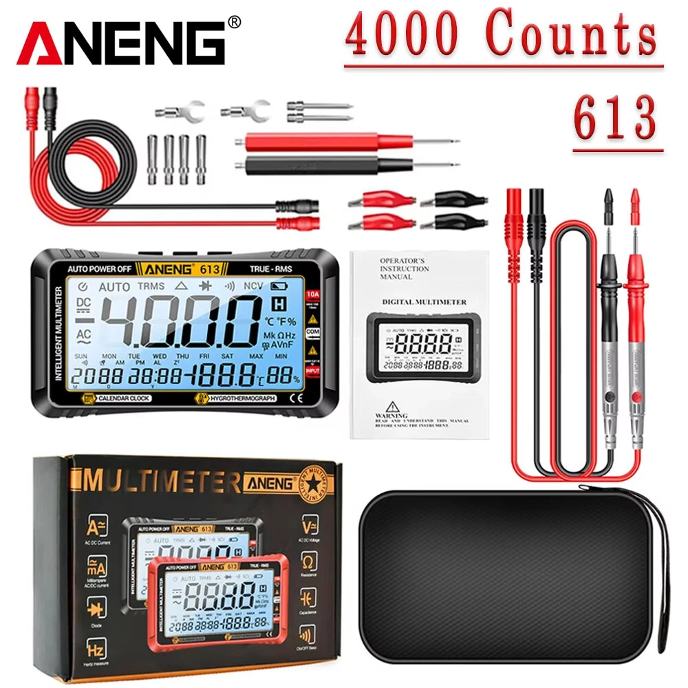 ANENG 613Pro Smart Multimeters DC/AC Voltage Capacitor Tester 4000 Counts 10A Current 600V Voltmeter Test Alarm Clock Set Tools