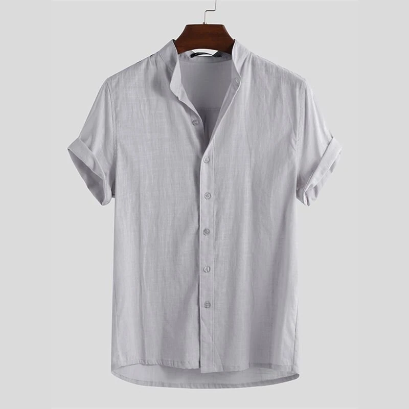 INCERUN Mens Shirt Linen Loose Casual Collarless Tops Holiday Casual Shirts