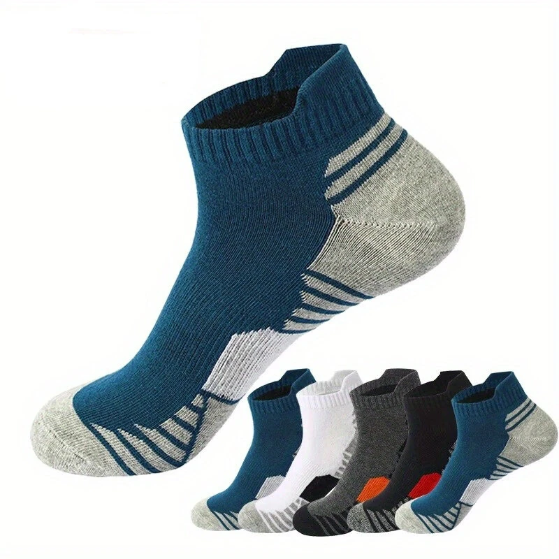 5 Pairs Men's Cotton Breathable Athletic Short Socks, Men's Low Cut Sweat-Wicking Ankle Socks, High Quality Casual Soft Summer Sports Socks