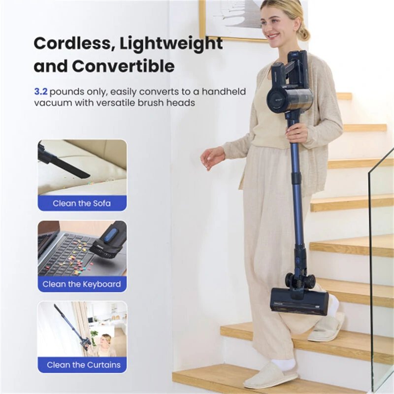 [EU Direct] Proscenic P10 Ultra Cordless Vacuum Cleaner, 25KPa Suction, 600ml Dustbin, 5-Stage Filtration System, 2200mAh Detachable Battery, Up to 45 Mins Runtime, Flexible Floor Brush, LED Headlights