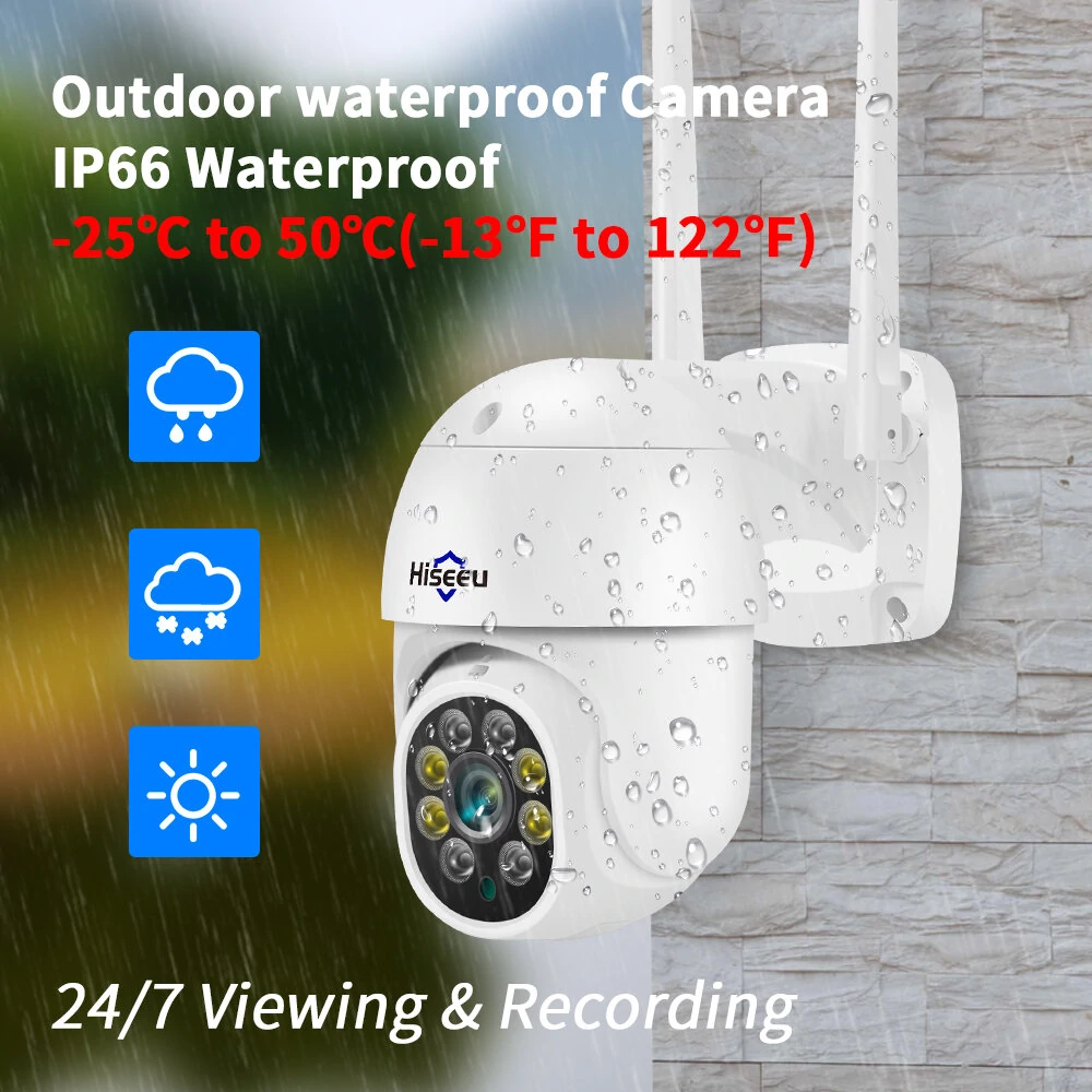 Hiseeu WHD303 3MP WIFI Outdoor Camera 1536p 5x Digital Zoom PTZ IP Audio Camera P2P OnVIF CCTV Monitoring Wireless CCTV System