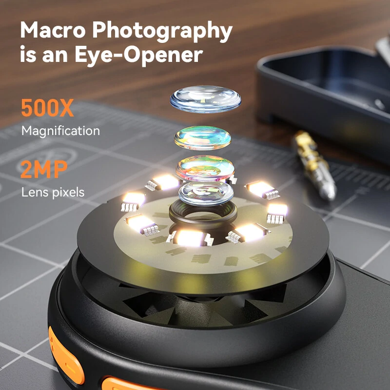 500X Portable Handheld Digital Microscope  Super macro lens Magnification 2MP Camera Clear 1080P Resolution Integrated LED Lights Superior Battery Life Ideal for Exploration and Discovery