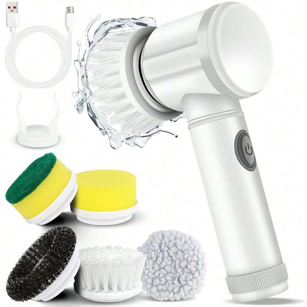 Electric Cleaning Brush Kitchen Bathroom Multifunctional Cleaner Electric Scrubber Bathroom Cleaning Brush USB Rechargeable with 5 Replaceable Brush Heads