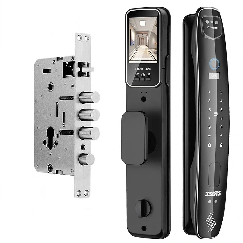 CS7 Smart Door Lock with 30*240mm Lock Body 3D Face Recognition Security Camera Monitor Intelligent Fingerprint Password Biometric Electronic Key Unlock Doorlock