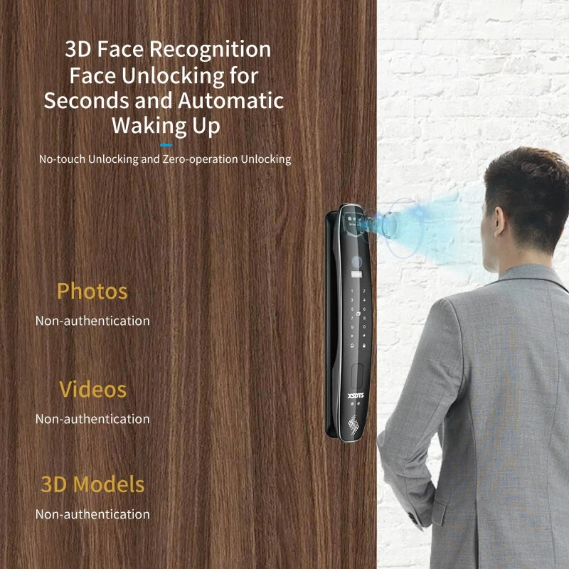 CS7 Smart Door Lock with 30*240mm Lock Body 3D Face Recognition Security Camera Monitor Intelligent Fingerprint Password Biometric Electronic Key Unlock Doorlock