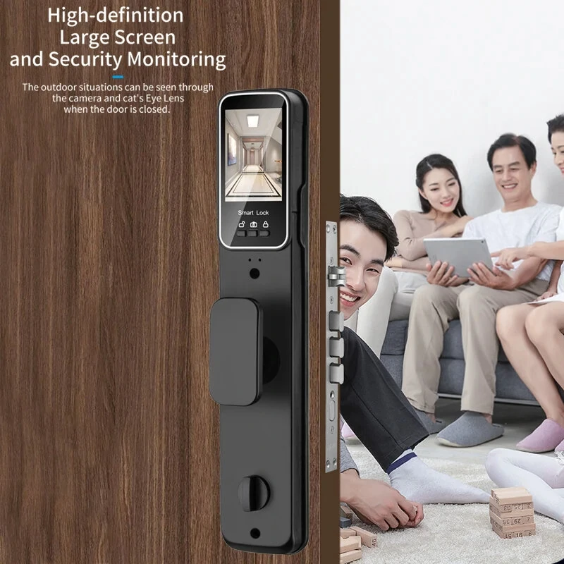 CS7 Smart Door Lock with 30*240mm Lock Body 3D Face Recognition Security Camera Monitor Intelligent Fingerprint Password Biometric Electronic Key Unlock Doorlock