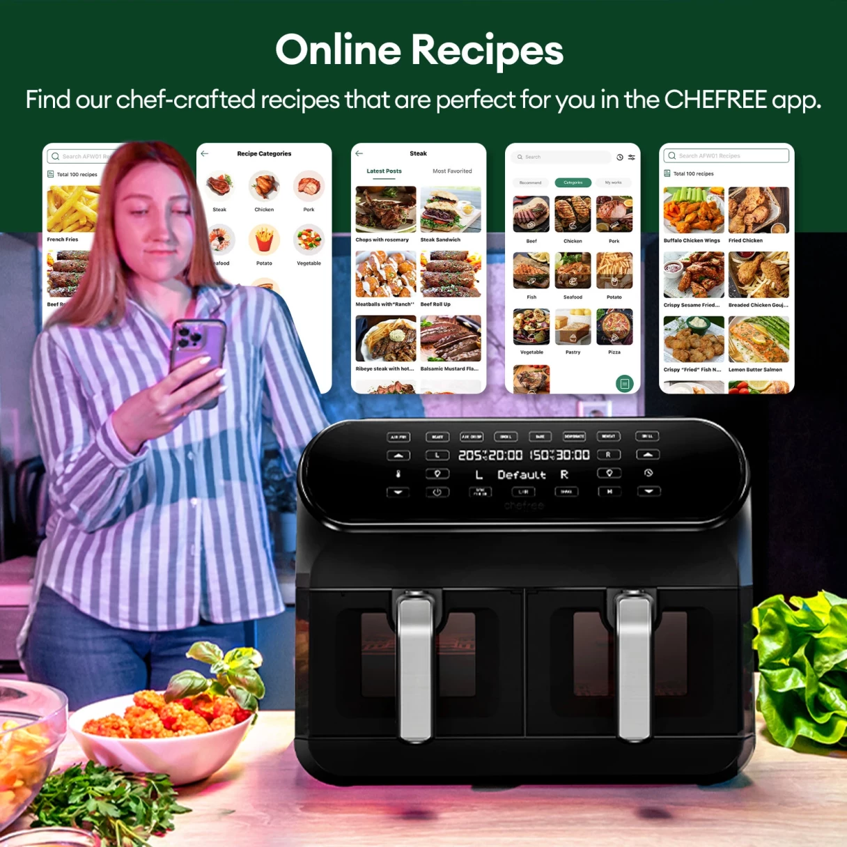 [EU Direct] Chefree AFW20 Air Fryer 8L Double Basket with Visible Window 8-in-1 Smart Programmes & SNYC Finish