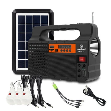 Portable Solar Generator with Solar Panel Radio BT Speaker Phone Charger Flashlight Power Station Built-in 3600mAh Rechargeable Battery for Outdoor Camping Emergency Illumination System with