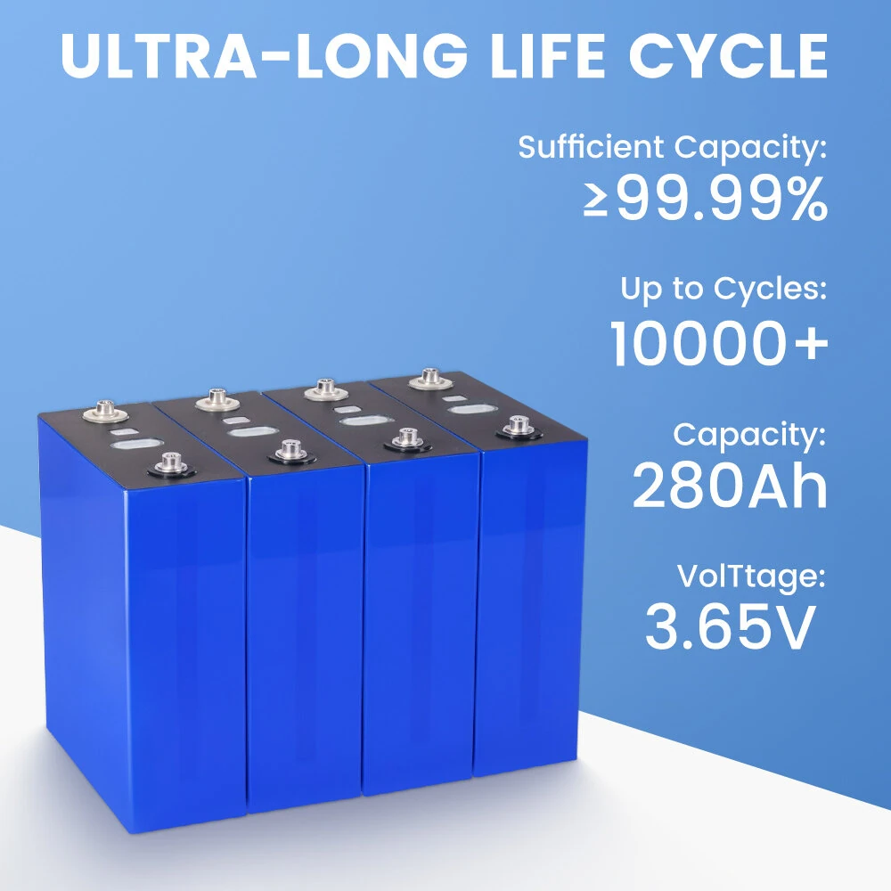 4Pack 3.65V 280AH LiFePO4 Lithium Prismatic Battery Cell 8000+ Deep Cycle Battery Grade A Power Supply for Solar Systems,Golf Cart,Motor,Off Grid