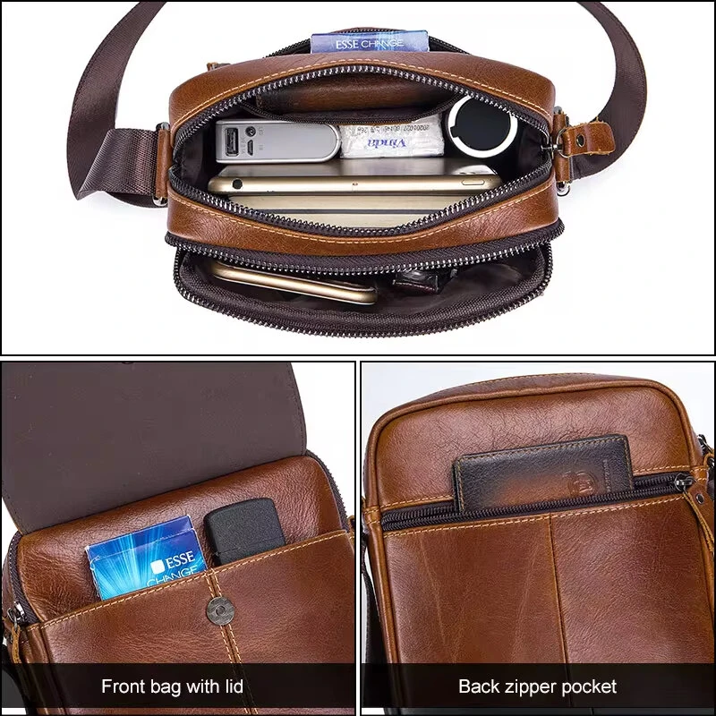 BULLCAPTAIN Genuine Leather Men's Crossbody Bags Bussiness Casual Shoulder Bag Fashion Bags for men Small Handbag Messenger Bags