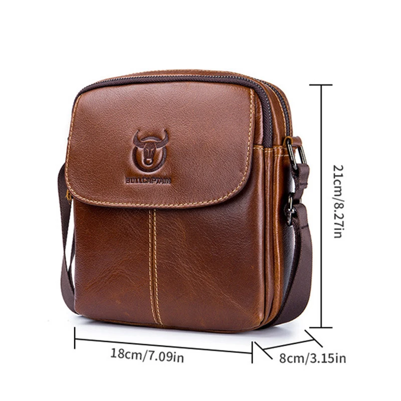 BULLCAPTAIN Genuine Leather Men's Crossbody Bags Bussiness Casual Shoulder Bag Fashion Bags for men Small Handbag Messenger Bags