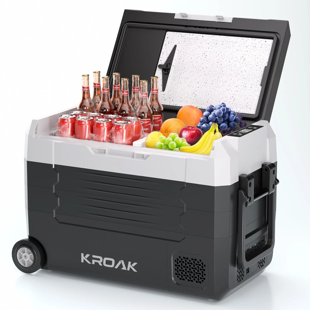 KROAK 12 Volt Refrigerator 12V Car Fridge 45L -4℉~68℉ Freezer Compressor Cooler 12/24V DC & 100-240V AC,Removable Divider, Car Fridge For Car, Camping, Travel, Fishing, Outdoor or Home