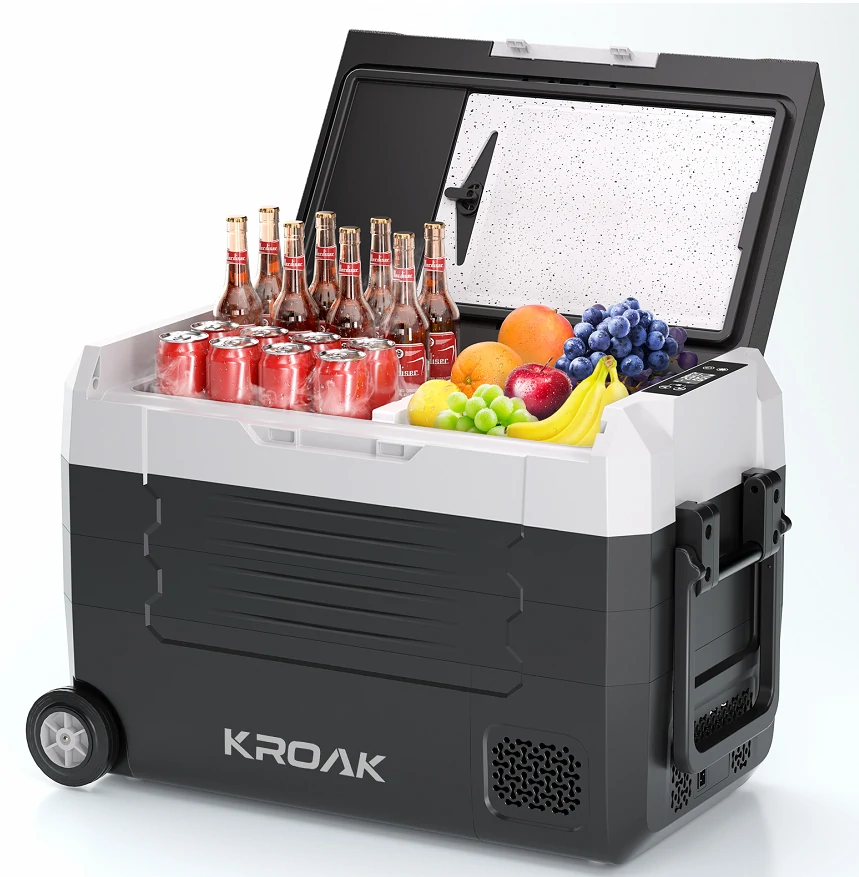 KROAK 12 Volt Refrigerator 12V Car Fridge 45L -4℉~68℉ Freezer Compressor Cooler 12/24V DC & 100-240V AC,Removable Divider, Car Fridge For Car, Camping, Travel, Fishing, Outdoor or Home