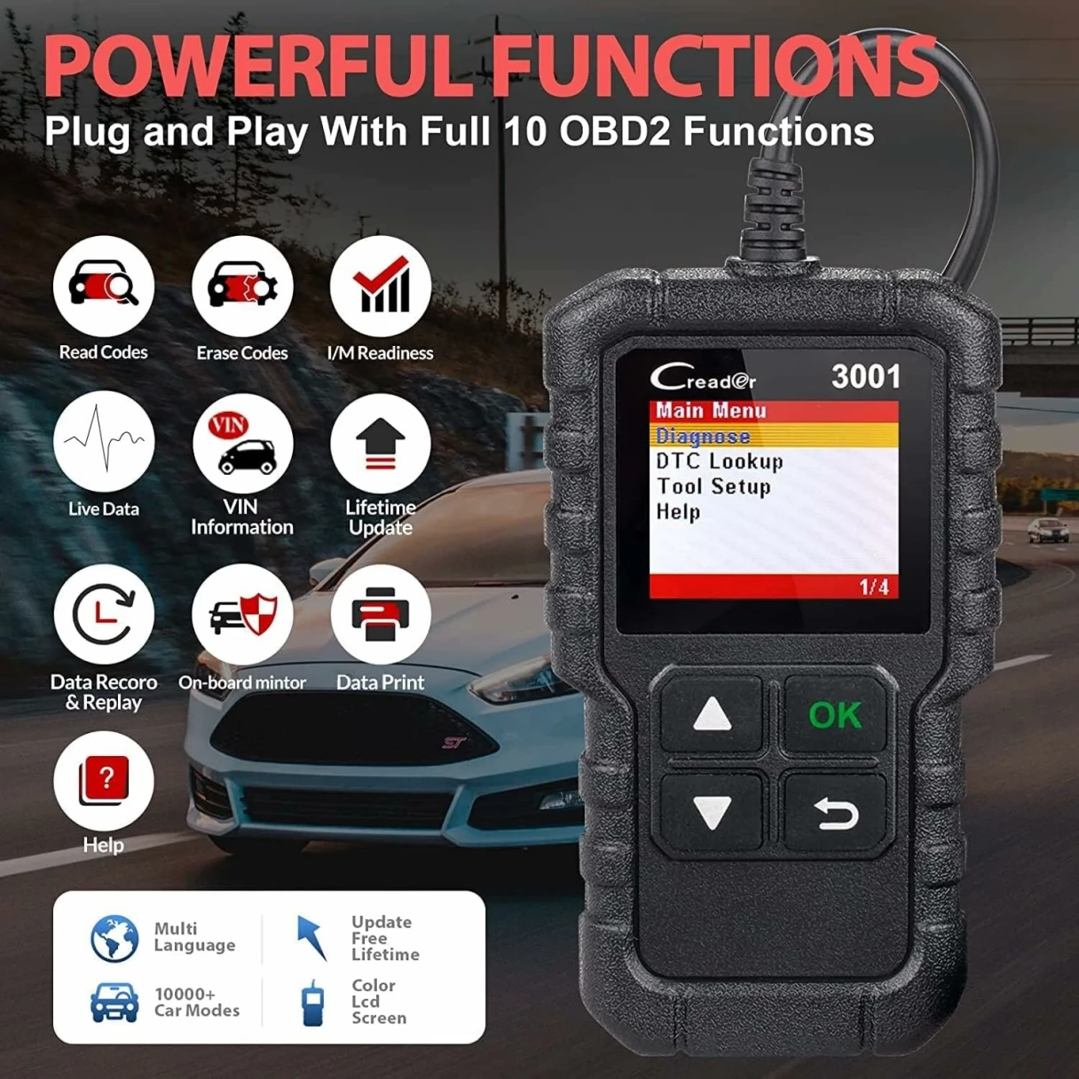 LAUNCH CR3001 Car OBD2 Scanner Full Automotive Diagnostic Code Reader Multilingual Engine Free Update 2024 Upgrade