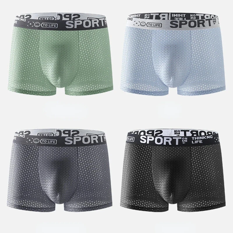 4pcs Men's Ice Silk Cool Boxer Briefs, Mesh Breathable Soft Comfy Stretchy Boxer Trunks, Sports Trunks, Multicolor Men's Underwear