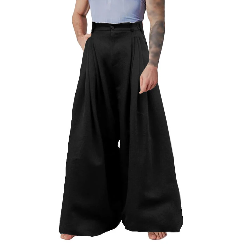 INCERUN Mens Pants Pleated High Waisted Loose Fit Casual Wide Leg Trousers Men Fashion Solid Color Long Pants