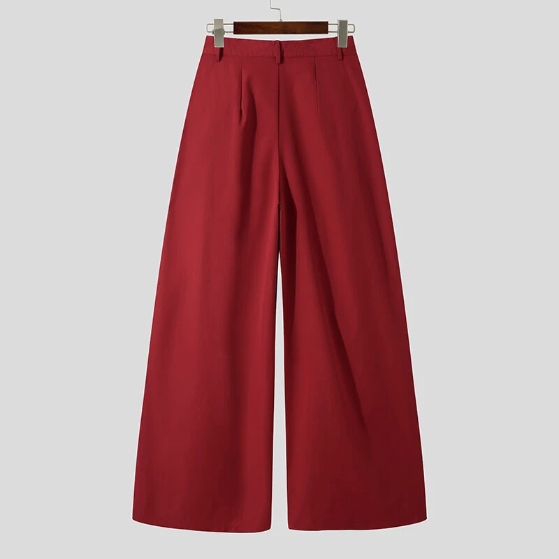 INCERUN Mens Pants Pleated High Waisted Loose Fit Casual Wide Leg Trousers Men Fashion Solid Color Long Pants