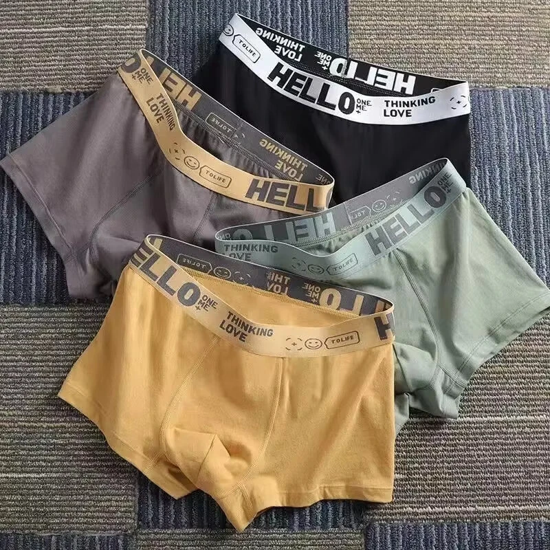5pcs Men's Simple Cotton Boxer Briefs with Letter Print Waistband Large Size Comfy Breathable Solid Color Boxer Underwear Underpants