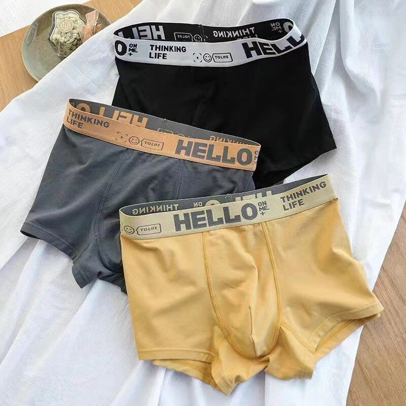 5pcs Men's Simple Cotton Boxer Briefs with Letter Print Waistband Large Size Comfy Breathable Solid Color Boxer Underwear Underpants