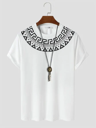 ChArmkpR Mens Geometric Tribal Stitching Short Sleeve Soft T-Shirts