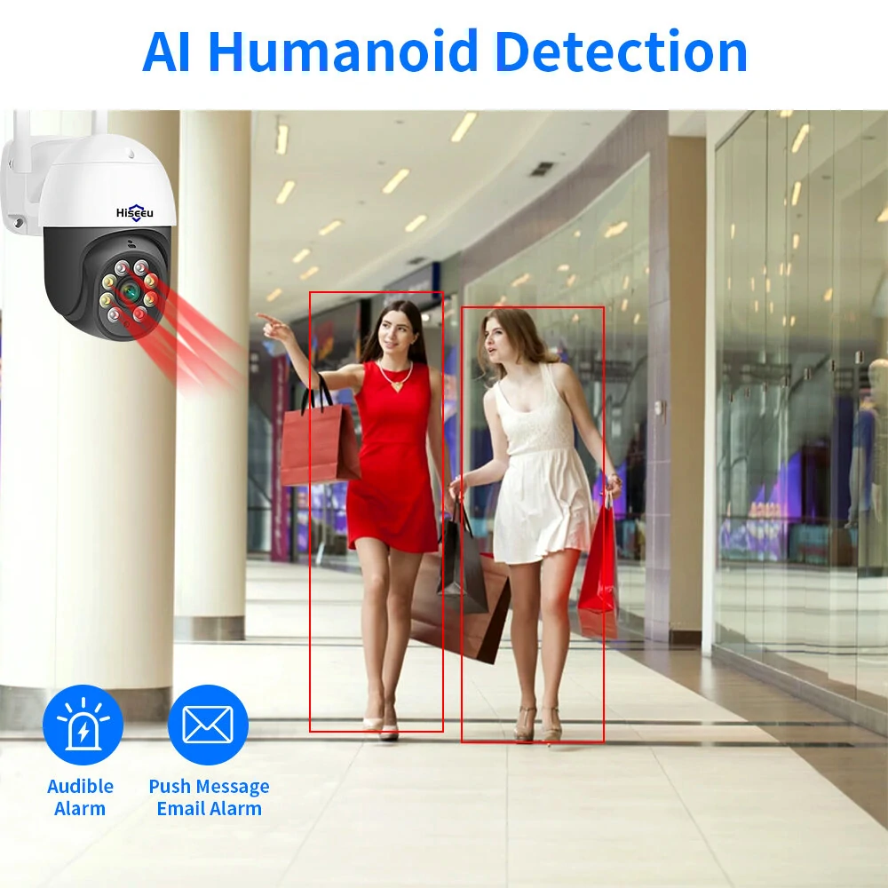 Hiseeu 3MP/5MP PTZ IP Camera Outdoor Security AI Human Detection H.265X Wireless WiFi  Video Surveillance Cameras iCsee P2P