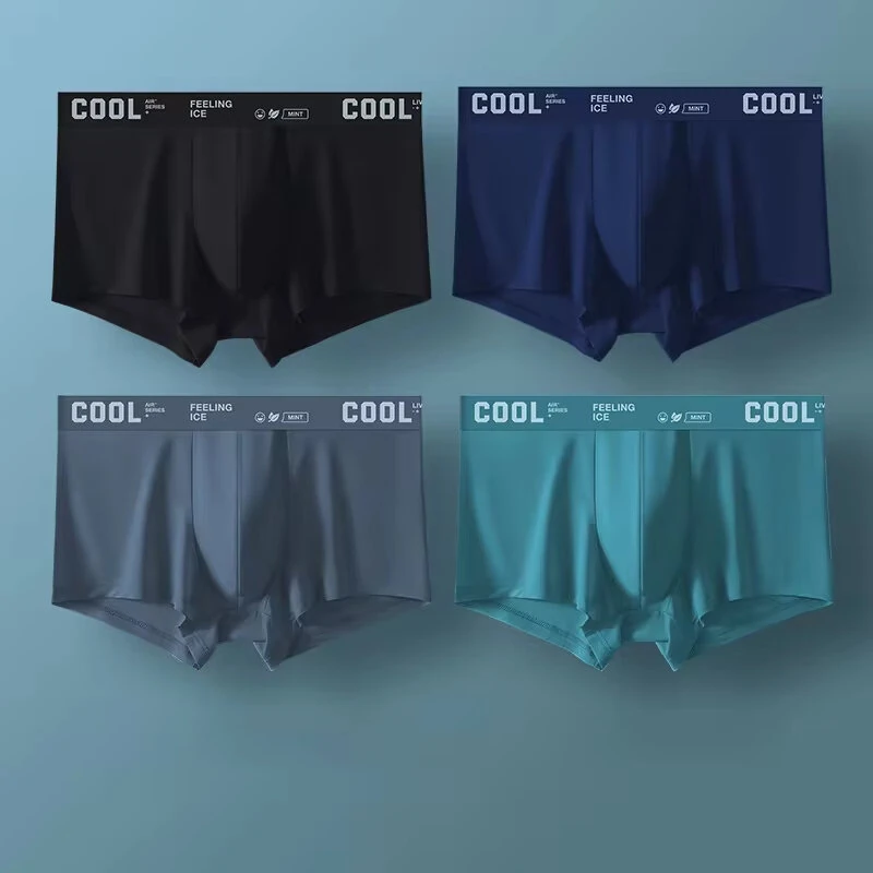 4Pcs Men's Underwear Thin Boxer Briefs Ice Silk Boxer Panties Set Mens Underpants Comfy Breathable Antibacterial Elastic Briefs Plus Size L-5XL