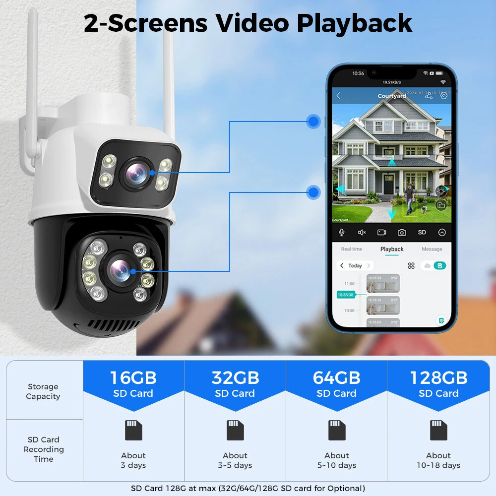 Hiseeu 6MP 4K PTZ Wifi IP Camera Dual Lens Dual Screens AI Human Detection Wireless Outdoor CCTV Security IP Camera Night Vision IP66 Waterproof ICSEE APP