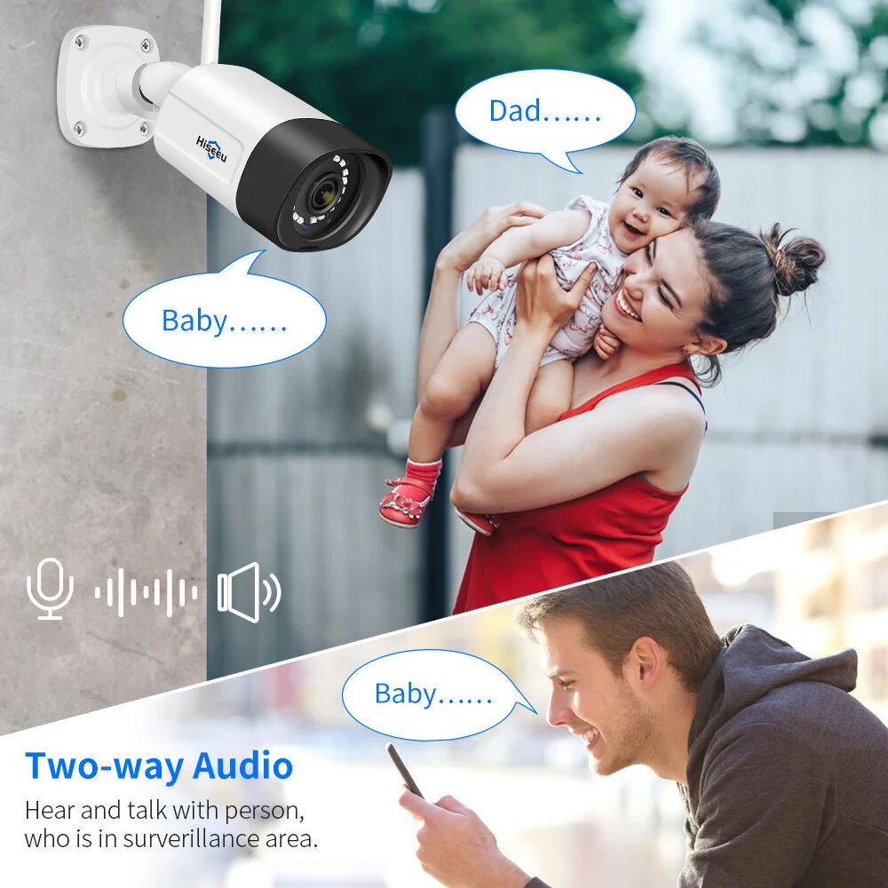 Hiseeu WK-4HB315 5MP WIFI IP Camera 4 Cameras Security System IP66 Waterproof Night Vision Two-Way Audio Motion Detection Eseecloud App Remote Access Wireless NVR