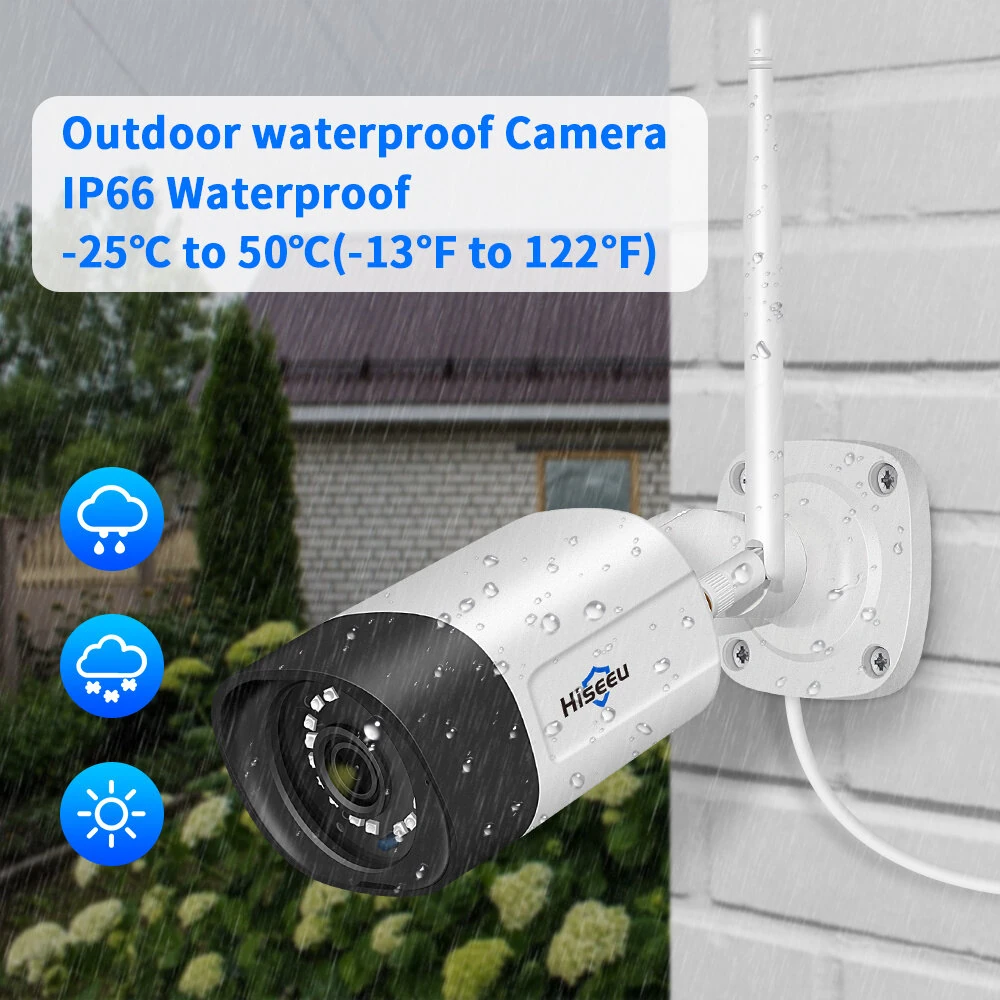 Hiseeu WK-4HB315 5MP WIFI IP Camera 4 Cameras Security System IP66 Waterproof Night Vision Two-Way Audio Motion Detection Eseecloud App Remote Access Wireless NVR