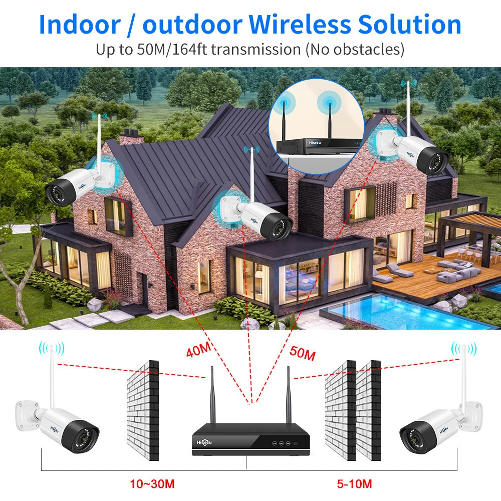 Hiseeu WK-4HB315 5MP WIFI IP Camera 4 Cameras Security System IP66 Waterproof Night Vision Two-Way Audio Motion Detection Eseecloud App Remote Access Wireless NVR