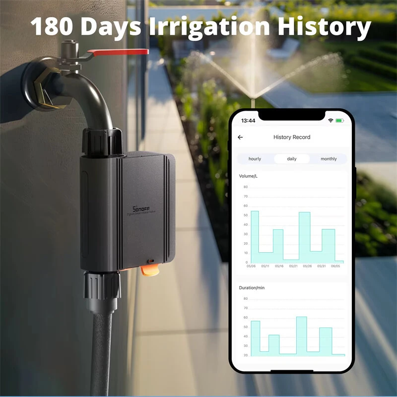 SONOFF SWV Zigbee3.0 Smart Water Valve Smart Timing Irrigation Switch Track 6-month Historical Data Support Open-source Platforms Voice Control with Alexa Google Home