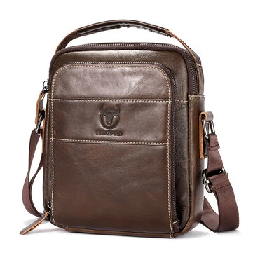 BULLCAPTAIN Genuine Leather Men Shoulder Bags Vintage Small Flap Crossbody Briefcase Handbag Vintage Messenger Bag