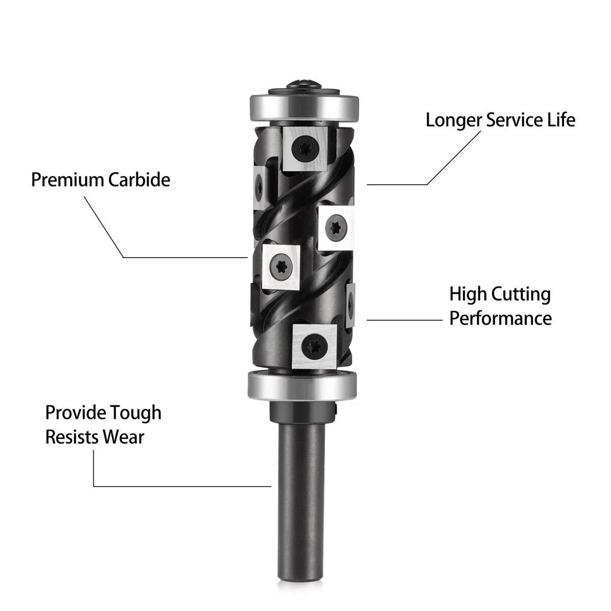 1/2" Shank Tungsten Carbide Inserts Flush Trim Router Bit 1-1/4" 1-1/8" Cutting Diameter 2-9/16" Cutting Length Template Router Bit Top & Bottom Bearings Trimmer for Woodworking Trimming