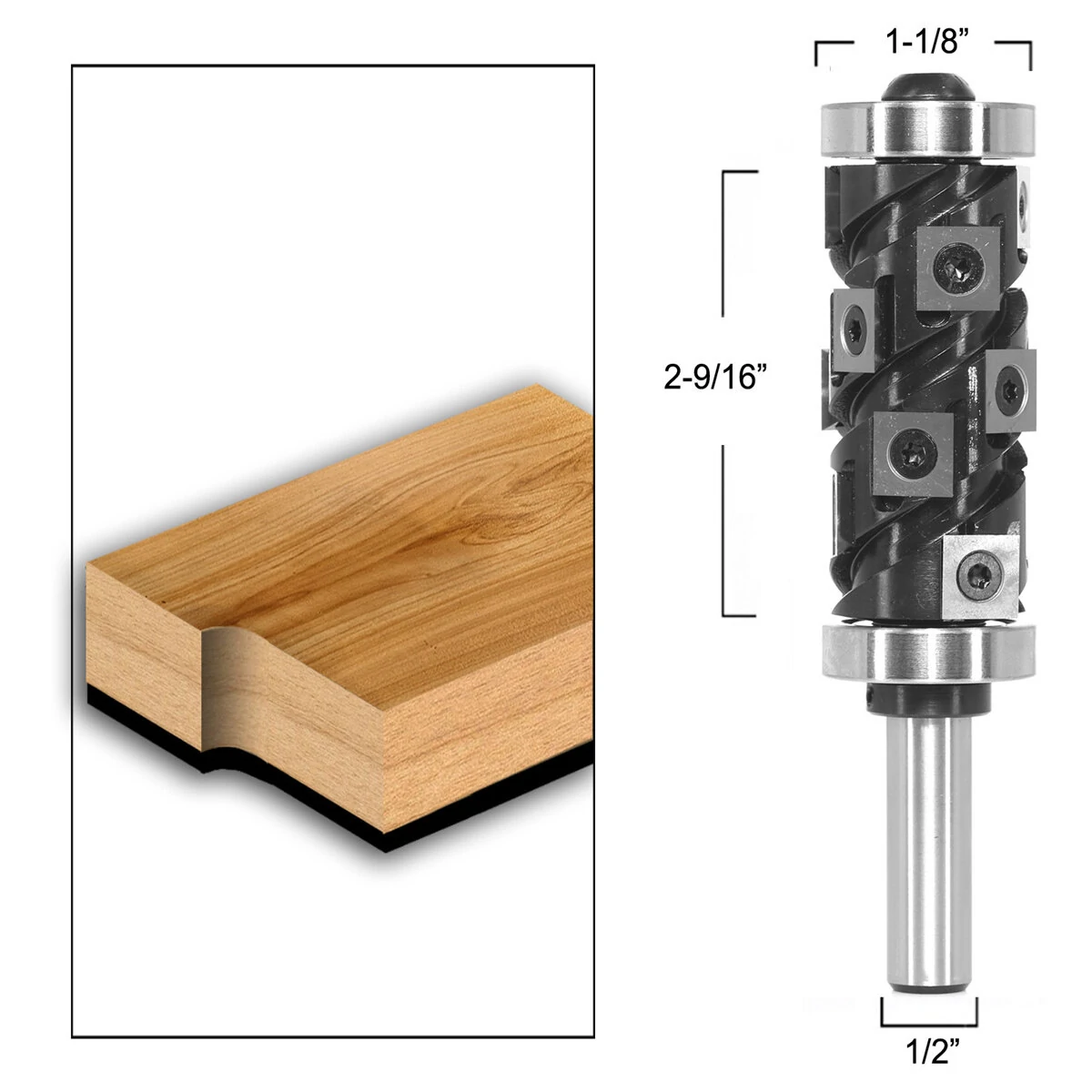 1/2" Shank Tungsten Carbide Inserts Flush Trim Router Bit 1-1/4" 1-1/8" Cutting Diameter 2-9/16" Cutting Length Template Router Bit Top & Bottom Bearings Trimmer for Woodworking Trimming