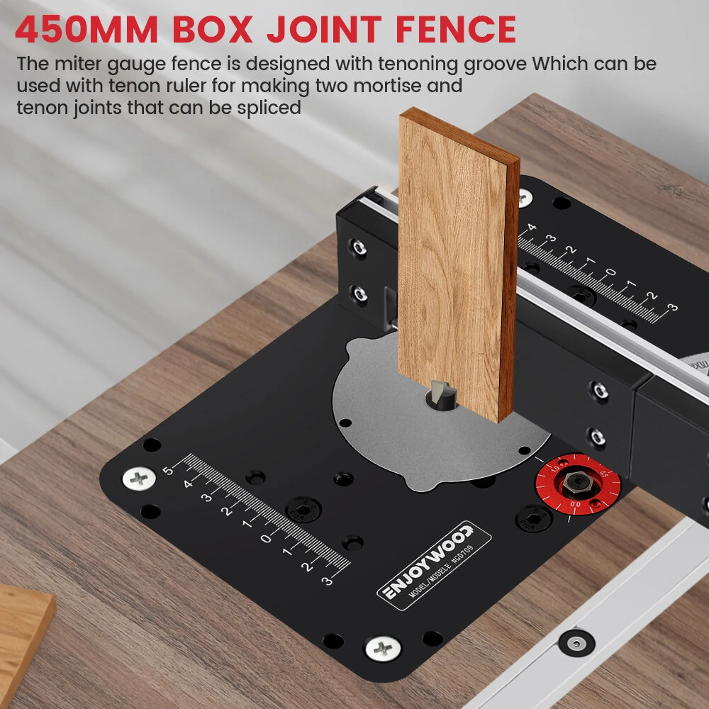 ENJOYWOOD Brass Handle 450mm 27 Angle Miter Gauge With Box Joint Jig Track Stop Table Saw Router Miter Gauge Saw Assembly Ruler For Woodworking Tools