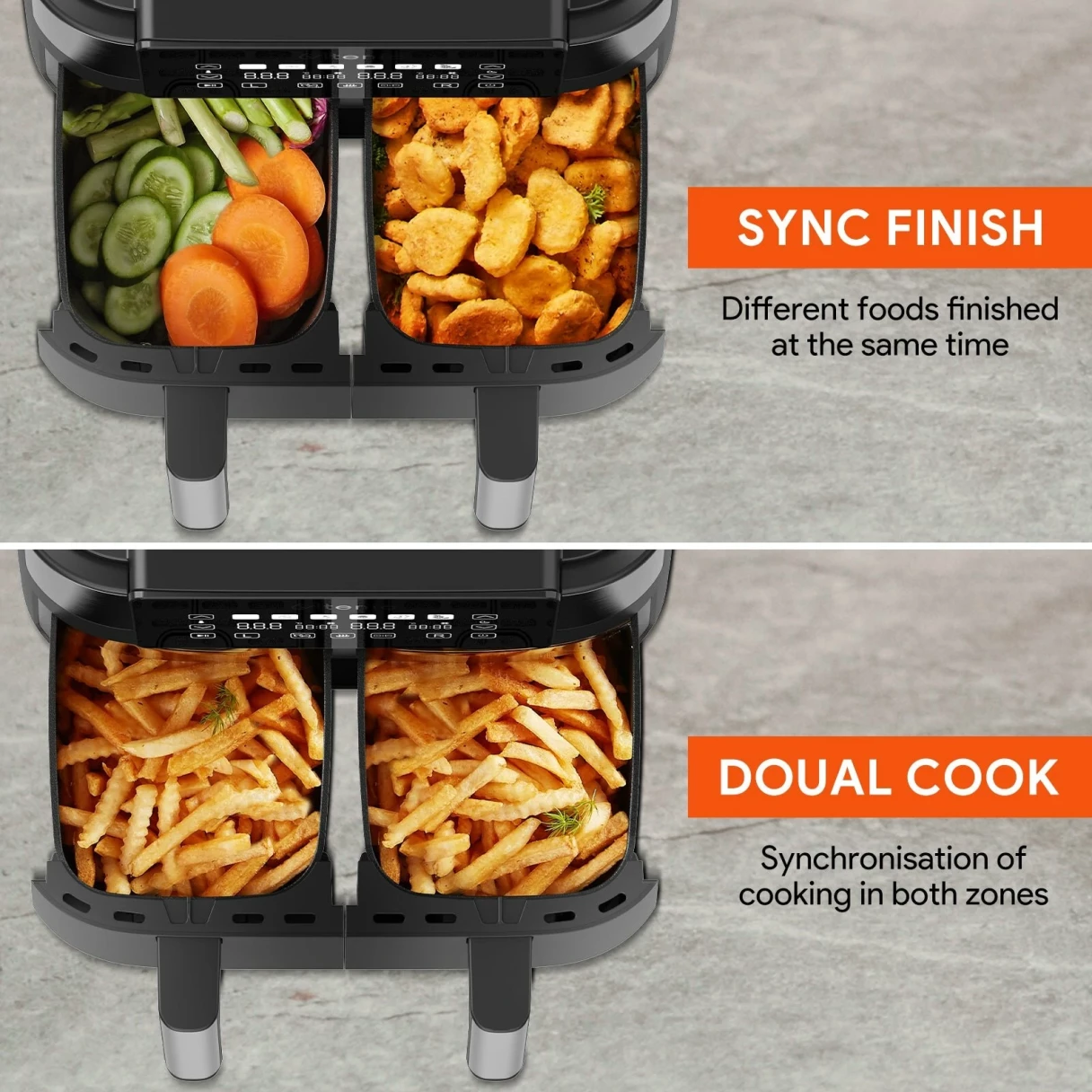 Ultenic K20 Dual Zone Air Fryer Online Recipes 8L Large Capacity Sync Finish Function