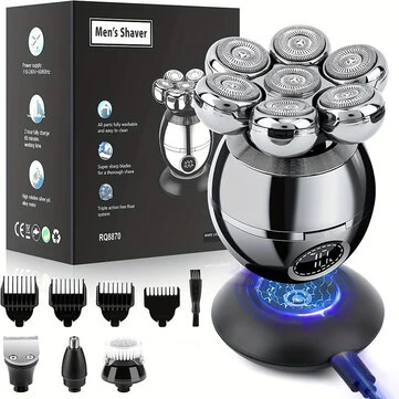 5 in 1 Men's Electric Shaver With 7 ShavingHeads LCD Display Razor Washable Induction USB Rechargeable Seven-Blade Shaver Hair Trimmer Men Facial Cleaning Brush