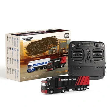 Turbo Racing C50 1/76 2.4G 4WD RC Car Semi -Truck Tractor Trailer Heads LED Lights Sounds Remote Control Vehicles Models RTR Toys