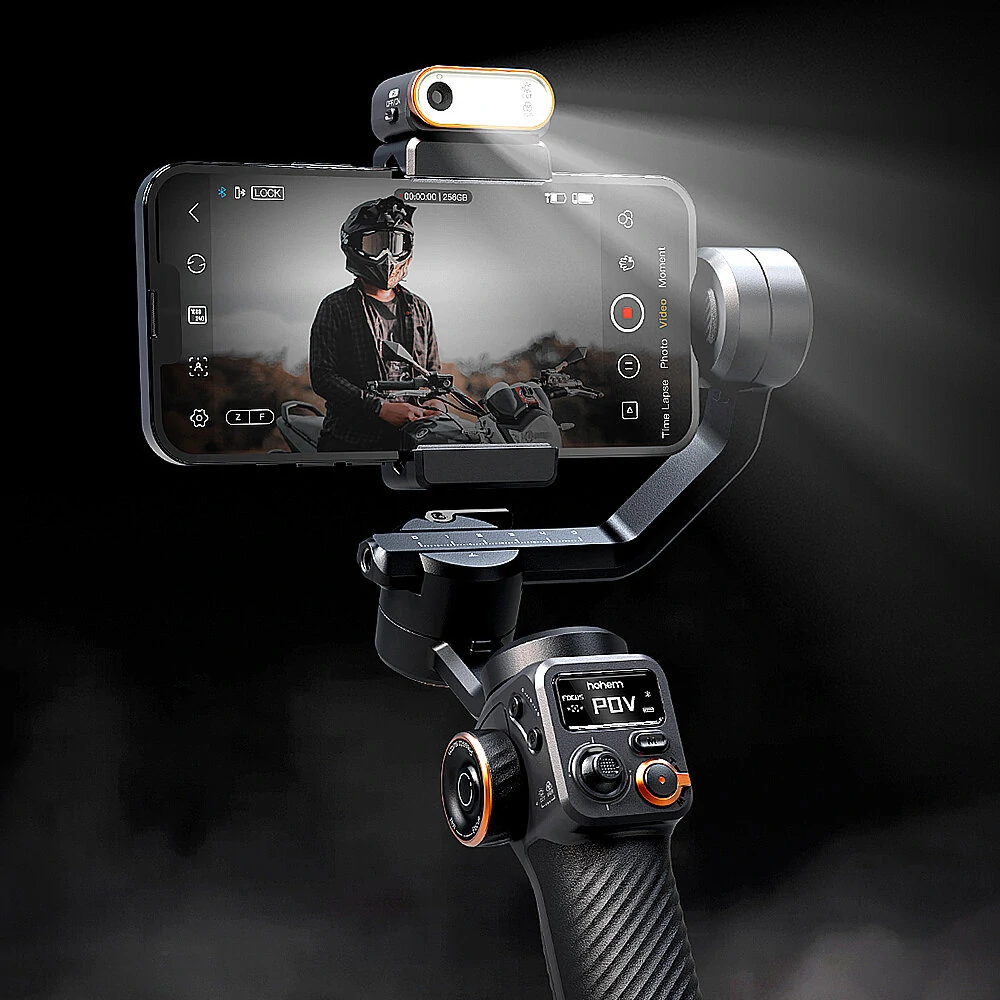 HOHEM M6 Mobile Phone Anti-shake Gimbal Magnetic Suction AI follow-up Infinite rotation Fill Light OLED Large-screen Display 400g Load-bearing Handheld Live Shooting Stabilizer