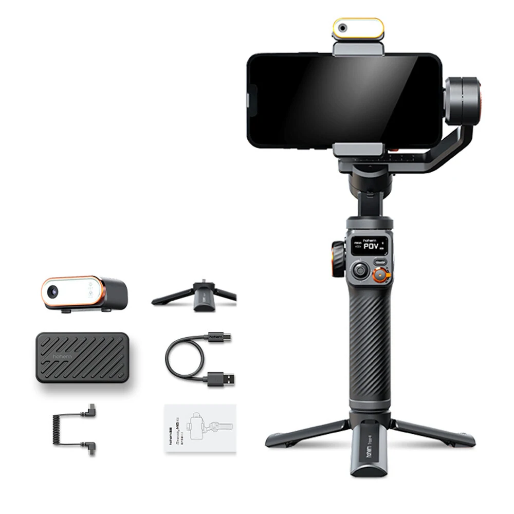 HOHEM M6 Mobile Phone Anti-shake Gimbal Magnetic Suction AI follow-up Infinite rotation Fill Light OLED Large-screen Display 400g Load-bearing Handheld Live Shooting Stabilizer