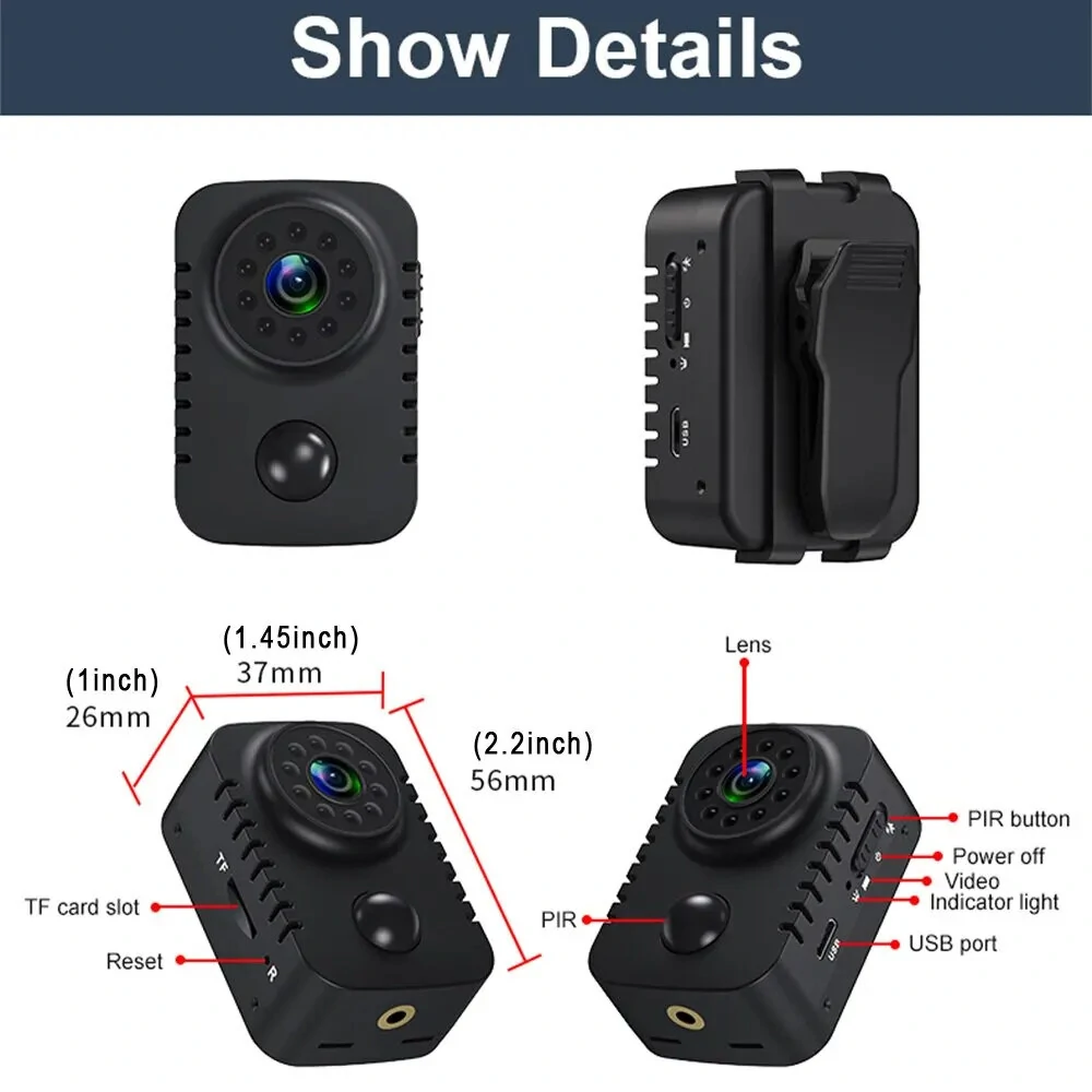 MD29 1080P HD Mini Wireless Body Camera Wide Angle Night Vision PIR Motion Pocket Cam for Video Recorder Cars