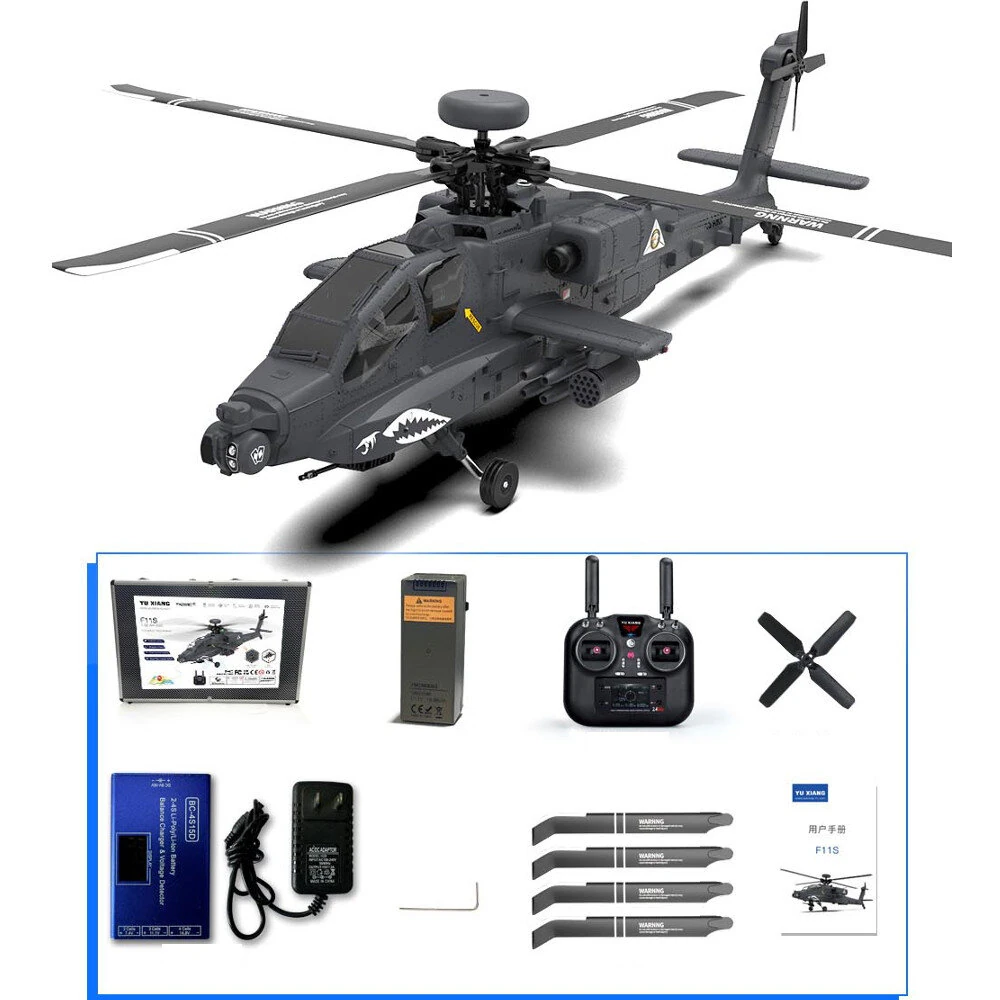 YXZNRC F11-S 1:32 AH-64 Apache Scale 2.4G 6CH GPS Altitude Hold Optical Flow Positioning 5.8G FPV Camera Dual Brushless Motor Flybarless RC Helicopter RTF