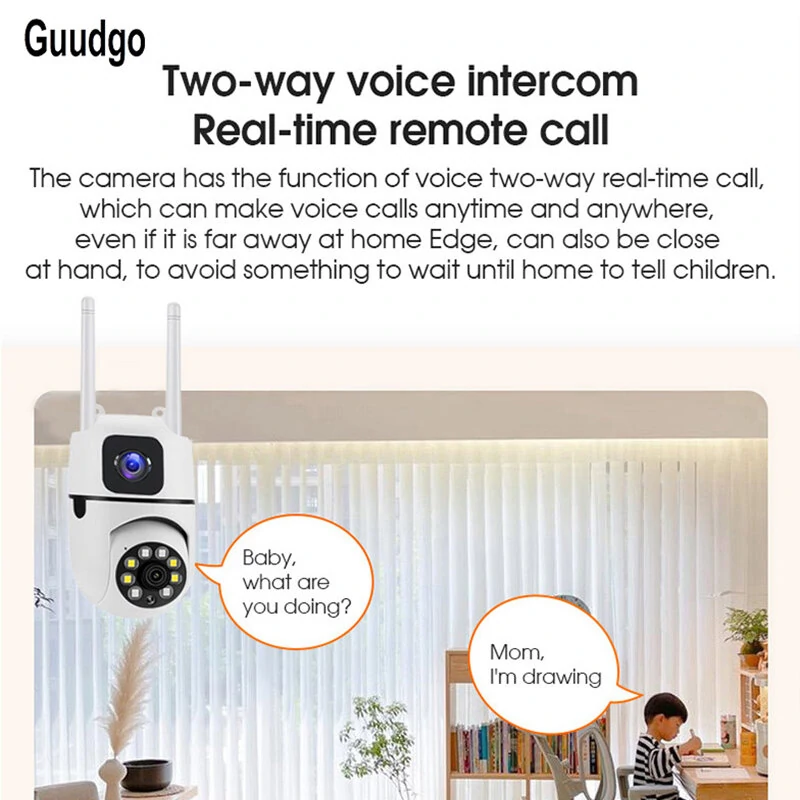 Guudgo 2MP 1080P Dual Llens WiFi Surveillance Camera 360° Panoramic HD Night Vision Humanoid Tracking Two-way Intercom Wireless CCTV IP Cameras APP Remote Control