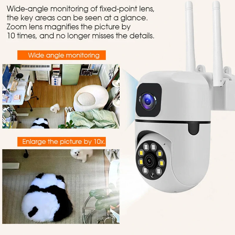 Guudgo 2MP 1080P Dual Llens WiFi Surveillance Camera 360° Panoramic HD Night Vision Humanoid Tracking Two-way Intercom Wireless CCTV IP Cameras APP Remote Control