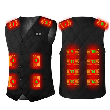 TENGOO HV-16A Heating Vest 16 Heated Zones Trible Gears Temperature Level Control Thermal Winter USB Electric Heating Jacket for Camping Hiking