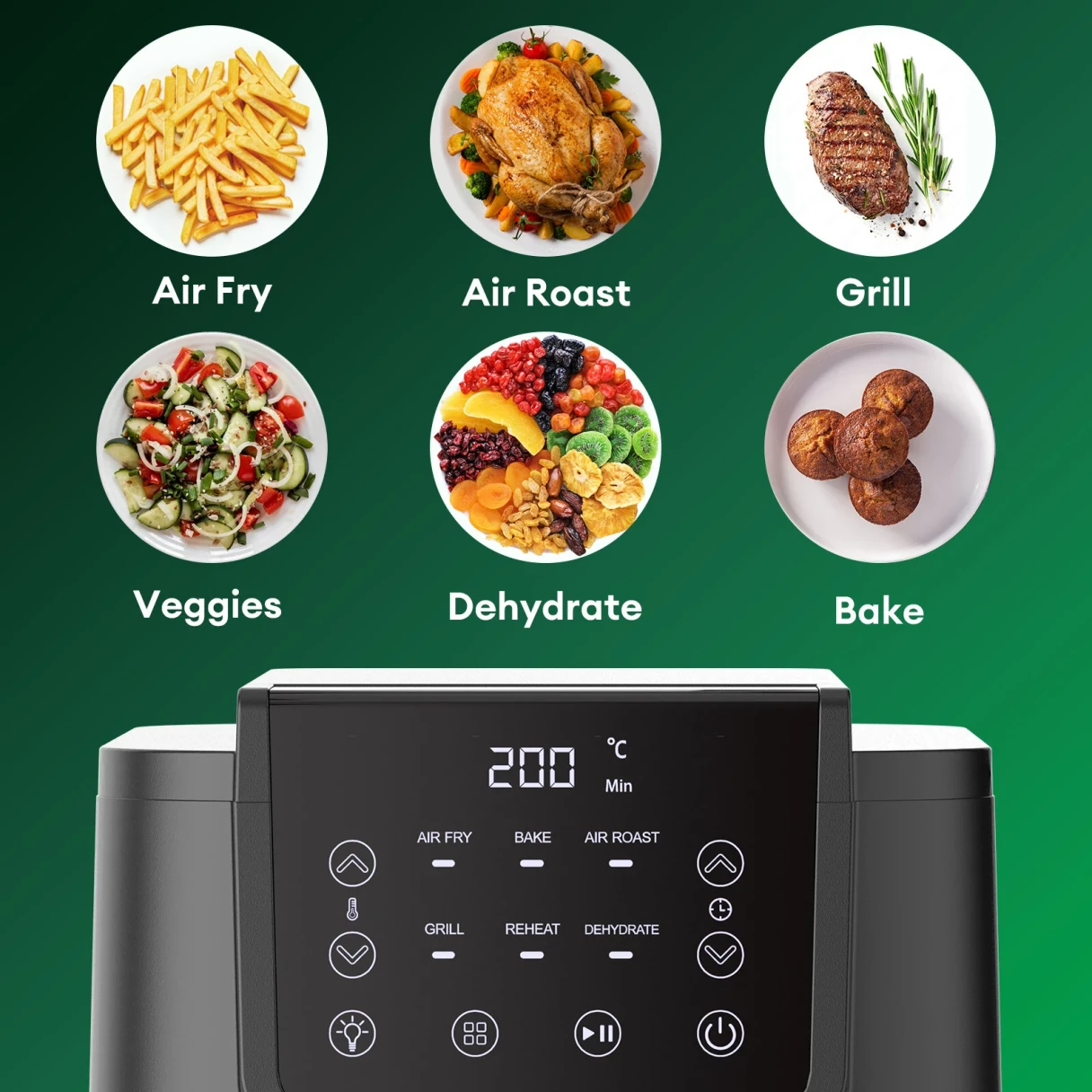 [EU Direct] Chefree AFW01 Air Fryer with ViewCook Window 5L/5.3QT Energy Efficient 6 Preset Cooking Menu Black