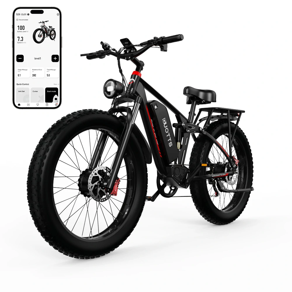 [EU DIRECT] DUOTTS S26 Electric Bike 2024 Version 48V 20AH SamsungBattery 1500W(750W*2) Dual Motors 26*4.0inch Fat Tires 120-150KM Max Mileage 200KG Max Load Electric Bicycle