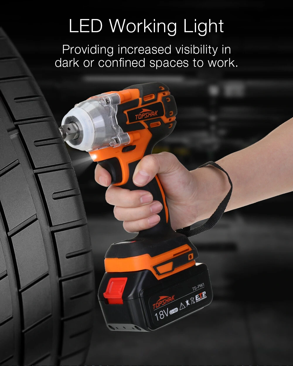 [EU Direct]Topshak TS-PW1 380N.M Brushless Electric Impact Wrench LED Working Light Rechargeable Woodworking Maintenance Tool with one Battery Also For Mak Battery