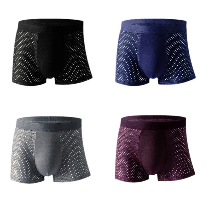 4pcs Men's Ice Silk Mesh Boxer Briefs, Summer Thin Style Breathable Comfy Boxer Trunks, Elastic Sports Shorts, Men's Casual Underwear Daily Bottom Wear