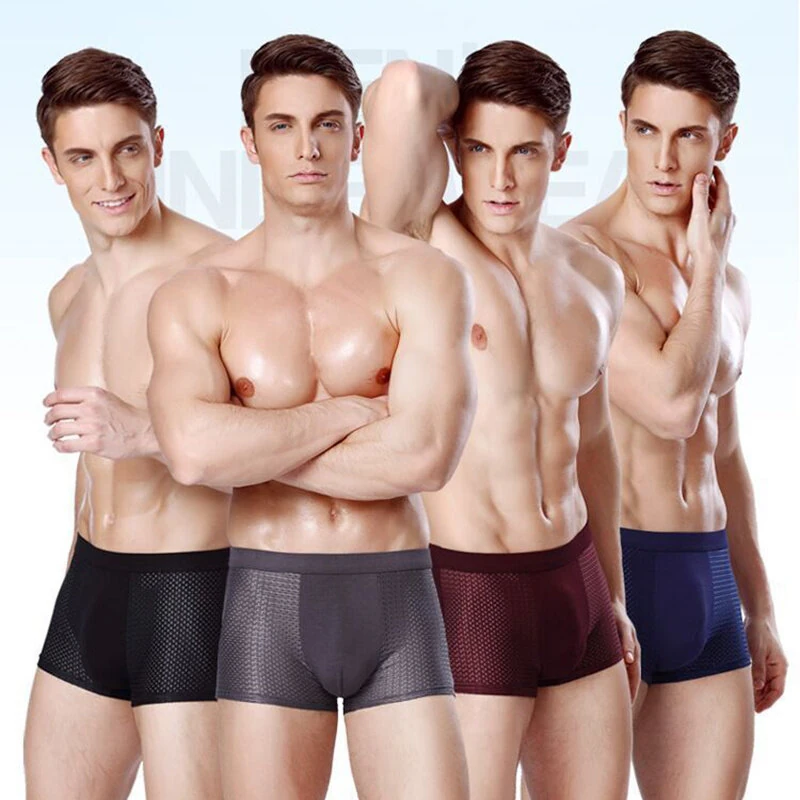 4pcs Men's Ice Silk Mesh Boxer Briefs, Summer Thin Style Breathable Comfy Boxer Trunks, Elastic Sports Shorts, Men's Casual Underwear Daily Bottom Wear